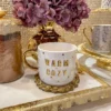 Inspire Me! Home Decor "Warm + Cozy" Gold & White Tile Mug 1 Inspire Me! Home Decor "Warm + Cozy" Gold & White Tile Mug