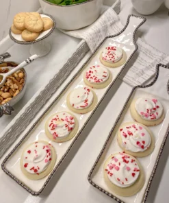 Inspire Me! Home Decor Long Silver And White Beaded Tray