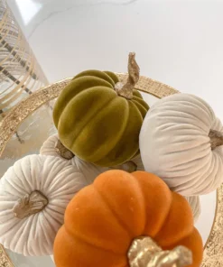 Inspire Me! Home Decor Orange Velvet Mini Pumpkin With Gold Stem