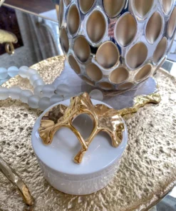 Inspire Me! Home Decor Gold Leaf And White Trinket Box