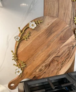 Inspire Me! Home Decor Large Wood Charcuterie Board W/ Cherry Blossom Design With Handle ( 2 Shapes ) KITCHEN