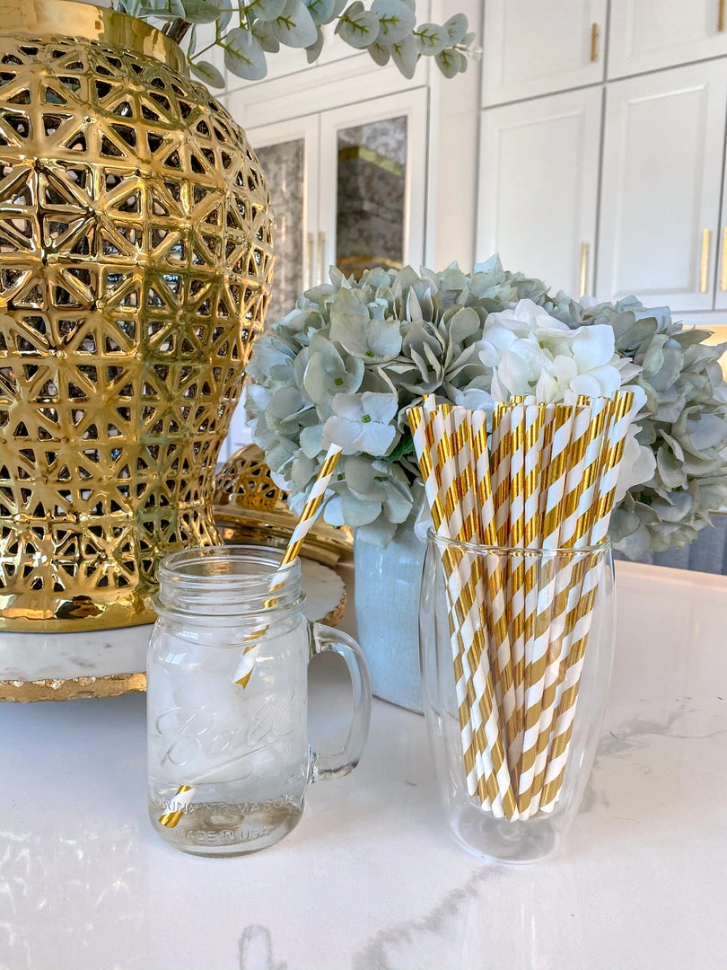 Inspire Me! Home Decor Gold Paper Straws ( 2 Patterns Available ) 5 Inspire Me! Home Decor Gold Paper Straws ( 2 Patterns Available )