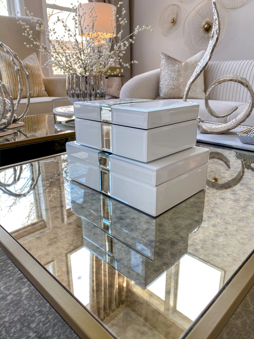 Inspire Me! Home Decor White Glass And Mirror Decorative Boxes (2 Sizes) 3 Inspire Me! Home Decor White Glass And Mirror Decorative Boxes (2 Sizes)