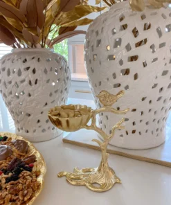 Inspire Me! Home Decor Snack Bowl On Gold Tree Stand With Bird
