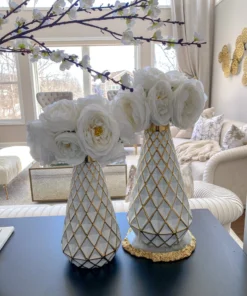 Inspire Me! Home Decor Gold And White Lattice Tapered Vase (2 Sizes)