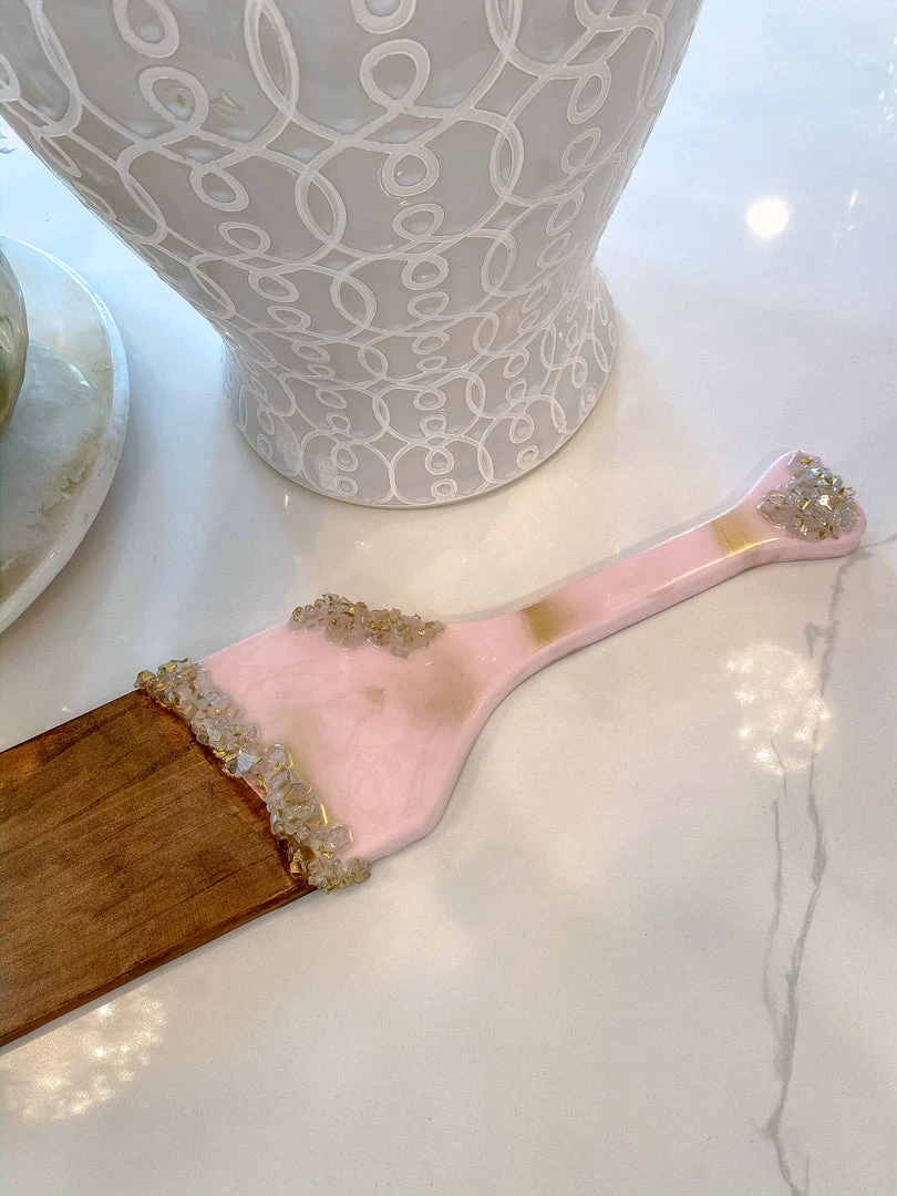 Inspire Me! Home Decor Gold Leaf And Pink Resin Wood Paddle Serving Board 4 Inspire Me! Home Decor Gold Leaf And Pink Resin Wood Paddle Serving Board