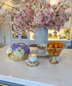 Inspire Me! Home Decor Large Gold Round Bowl Vase With White Jeweled Flower Details