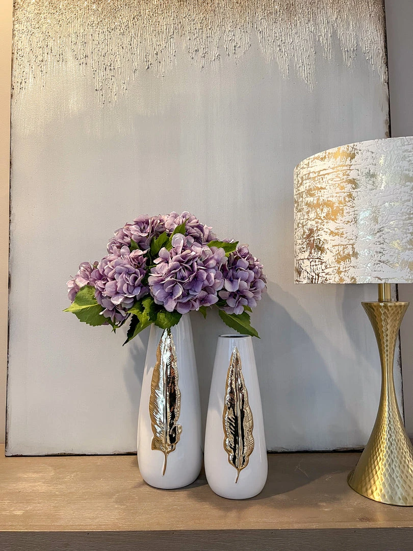 Inspire Me! Home Decor White Ceramic Vase With Gold Leaf Design (3 Sizes) 5 Inspire Me! Home Decor White Ceramic Vase With Gold Leaf Design (3 Sizes)