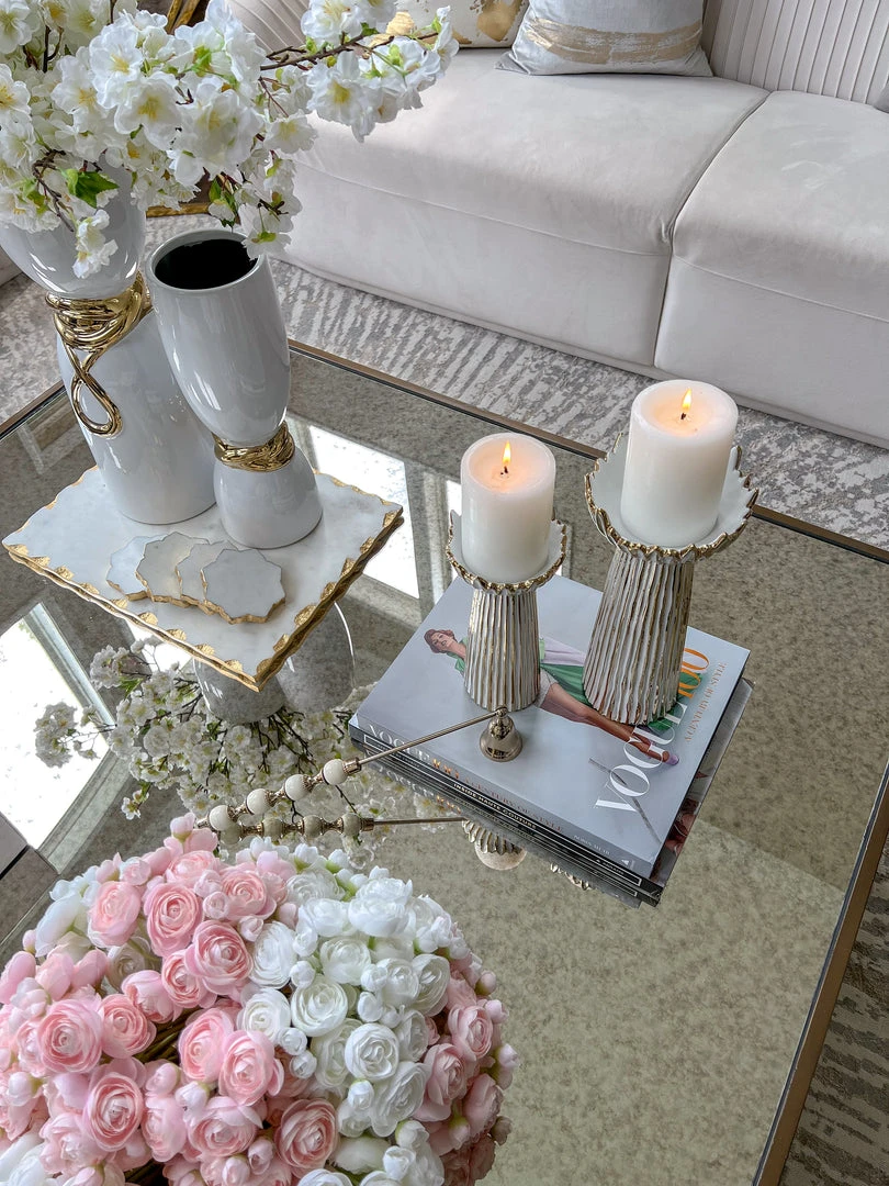 Inspire Me! Home Decor White & Gold Ceramic Candle Holder (2 Sizes) 4 Inspire Me! Home Decor White & Gold Ceramic Candle Holder (2 Sizes)