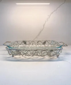 Inspire Me! Home Decor Rectangular Silver Handled Pyrex Holder With Leaf Design