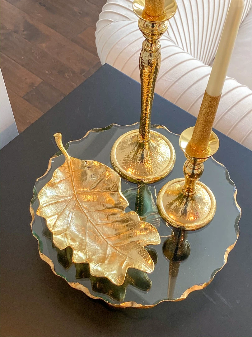 Inspire Me! Home Decor Stacked Glass Cake Stand With Textured Gold Rim (2 Sizes ) 13 Inspire Me! Home Decor Stacked Glass Cake Stand With Textured Gold Rim (2 Sizes )