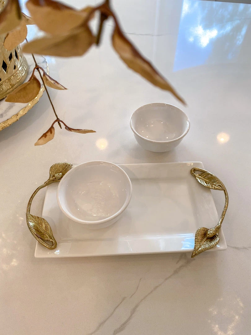 Inspire Me! Home Decor White Ceramic Tray With Serving Bowls And Gold Leaf 3 Inspire Me! Home Decor White Ceramic Tray With Serving Bowls And Gold Leaf