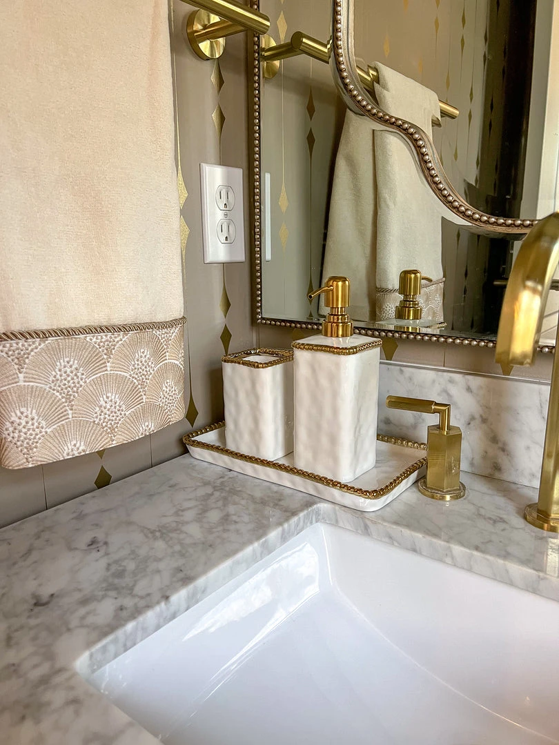 Inspire Me! Home Decor White & Gold Beaded Vanity Collection (3 Items) Each Sold Individually 3 Inspire Me! Home Decor White & Gold Beaded Vanity Collection (3 Items) Each Sold Individually