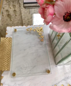 Inspire Me! Home Decor Glass Tray W/ Gold Corner Detail