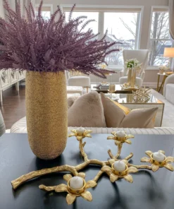 Inspire Me! Home Decor Gold Flower Branch 5 Tealight Candle Holder