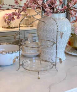 Inspire Me! Home Decor Two-Tiered Silver Leaf Serving Display
