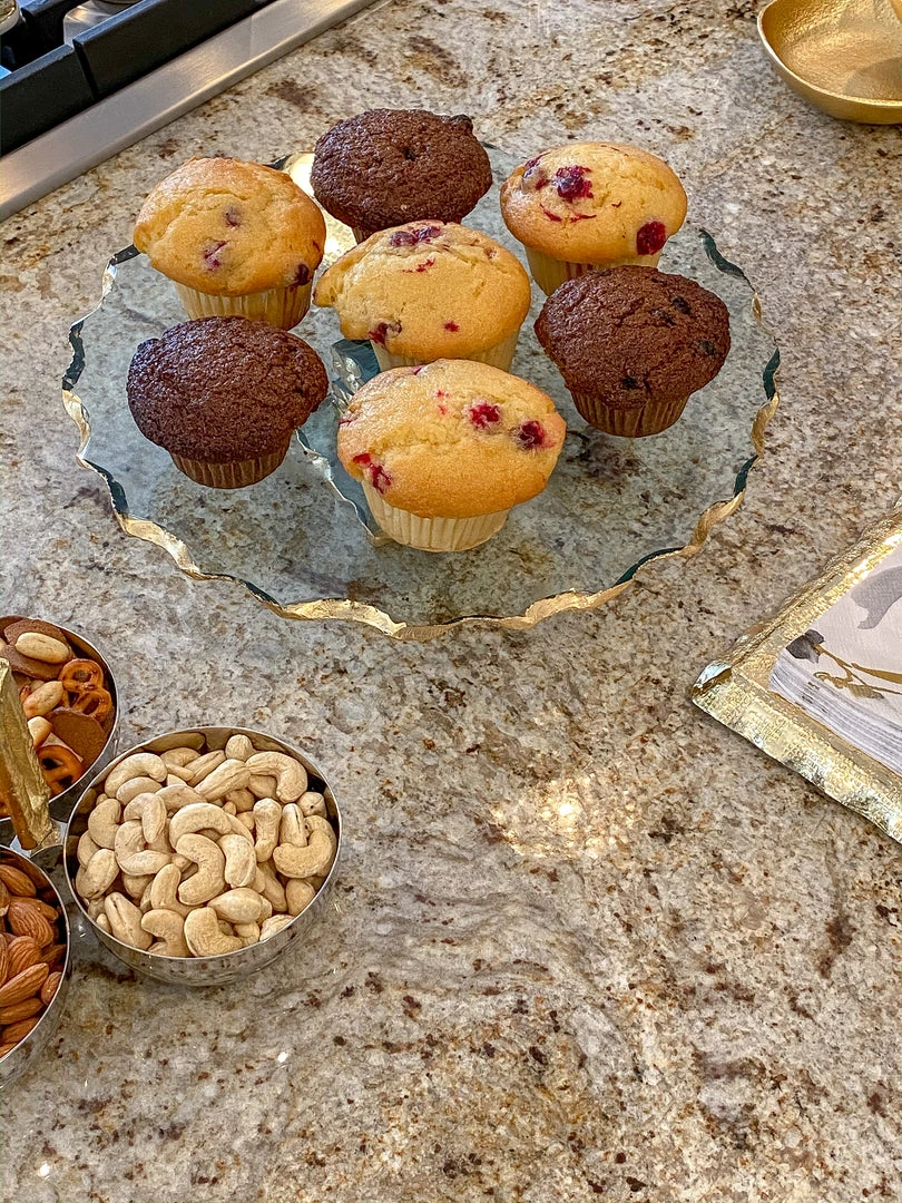 Inspire Me! Home Decor Stacked Glass Cake Stand With Textured Gold Rim (2 Sizes ) 18 Inspire Me! Home Decor Stacked Glass Cake Stand With Textured Gold Rim (2 Sizes )