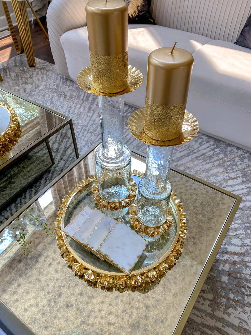 Inspire Me! Home Decor Glass Candle Holder With Gold Metal Floral Details (2 Sizes) 8 Inspire Me! Home Decor Glass Candle Holder With Gold Metal Floral Details (2 Sizes)