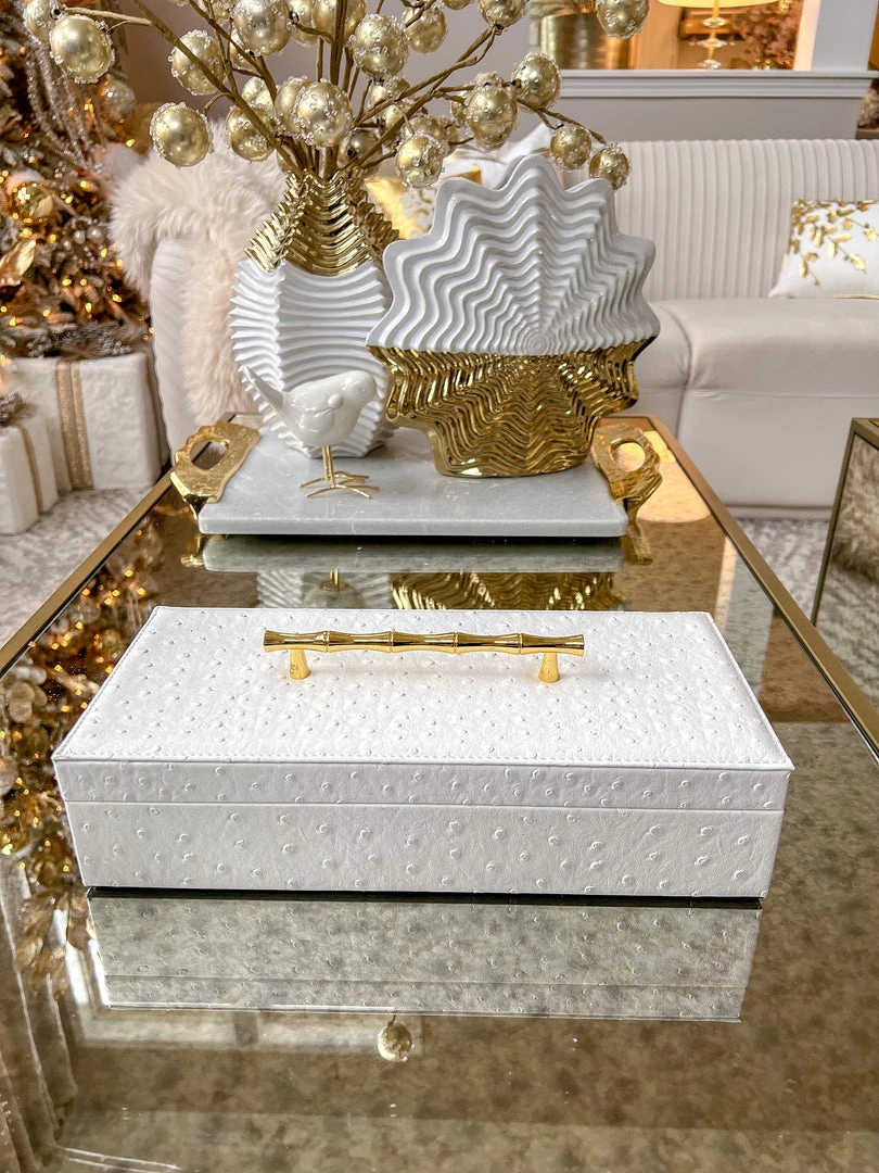 Inspire Me! Home Decor White Faux Leather Lidded Box With Gold Handle 7 Inspire Me! Home Decor White Faux Leather Lidded Box With Gold Handle