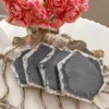 Inspire Me! Home Decor Charcoal Grey Marble Hexagon Coasters W/ Silver Edge 2 Inspire Me! Home Decor Charcoal Grey Marble Hexagon Coasters W/ Silver Edge