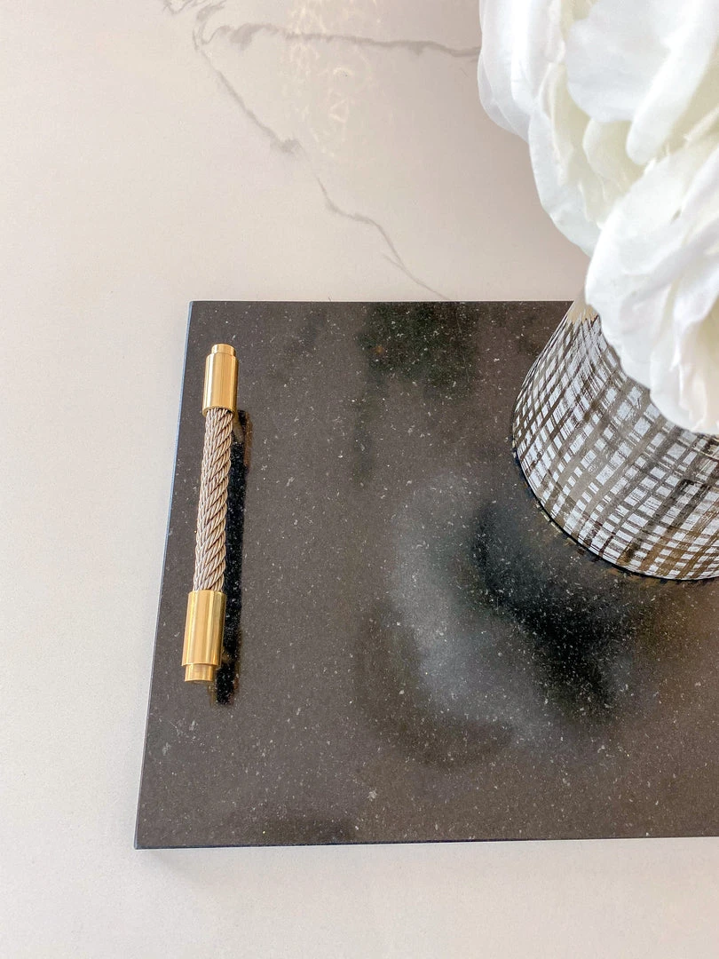 Inspire Me! Home Decor Black Marble Tray W/ Coil Handles And Knife 4 Inspire Me! Home Decor Black Marble Tray W/ Coil Handles And Knife