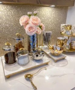 Inspire Me! Home Decor White Marble Tray W/ Gold Textured Edge (2 Size) 17 Inspire Me! Home Decor White Marble Tray W/ Gold Textured Edge (2 Size)