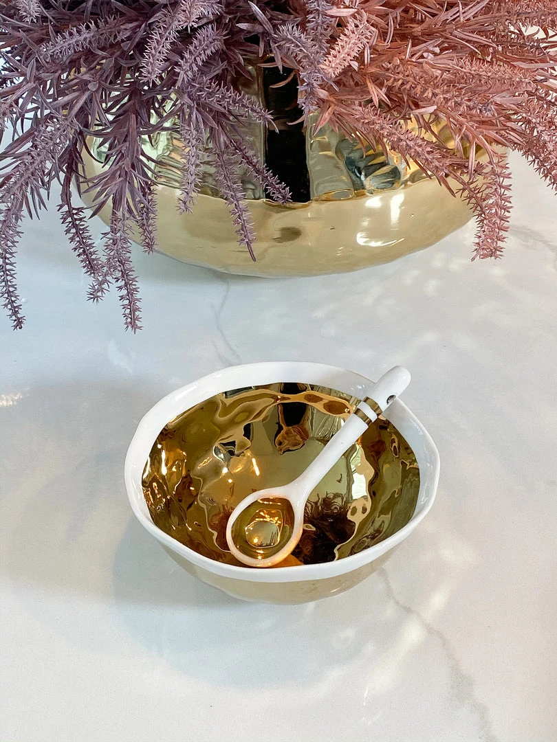 Inspire Me! Home Decor Gold And White Snack Bowl And Spoon Set 4 Inspire Me! Home Decor Gold And White Snack Bowl And Spoon Set