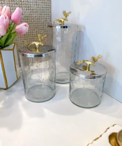 Inspire Me! Home Decor Hammered Glass Canister W/ Gold Bird Lid ( 3 Sizes Available)
