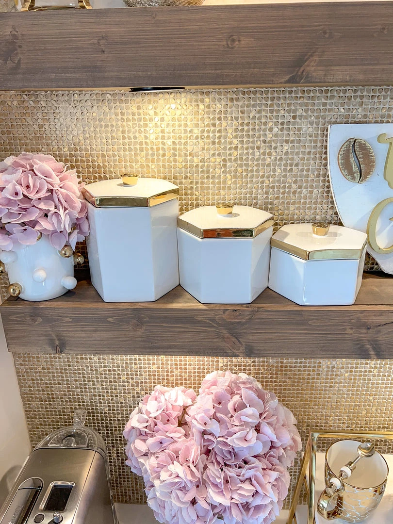 Inspire Me! Home Decor White And Gold Ceramic Jars With Lids (3 Sizes) 3 Inspire Me! Home Decor White And Gold Ceramic Jars With Lids (3 Sizes)