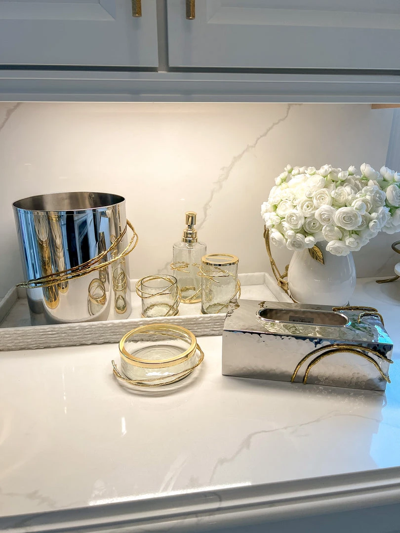 Inspire Me! Home Decor Silver & Gold Bathroom Set With Gold Vine Detail (5 Piece) 4 Inspire Me! Home Decor Silver & Gold Bathroom Set With Gold Vine Detail (5 Piece)