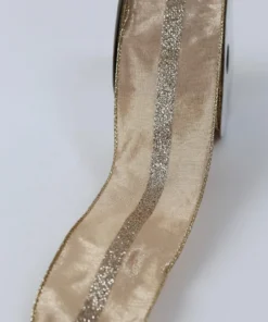 Inspire Me! Home Decor Beige And Glitter Ribbon Gold