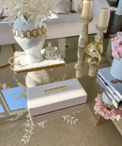 Inspire Me! Home Decor White Faux Leather Lidded Box With Gold Handle