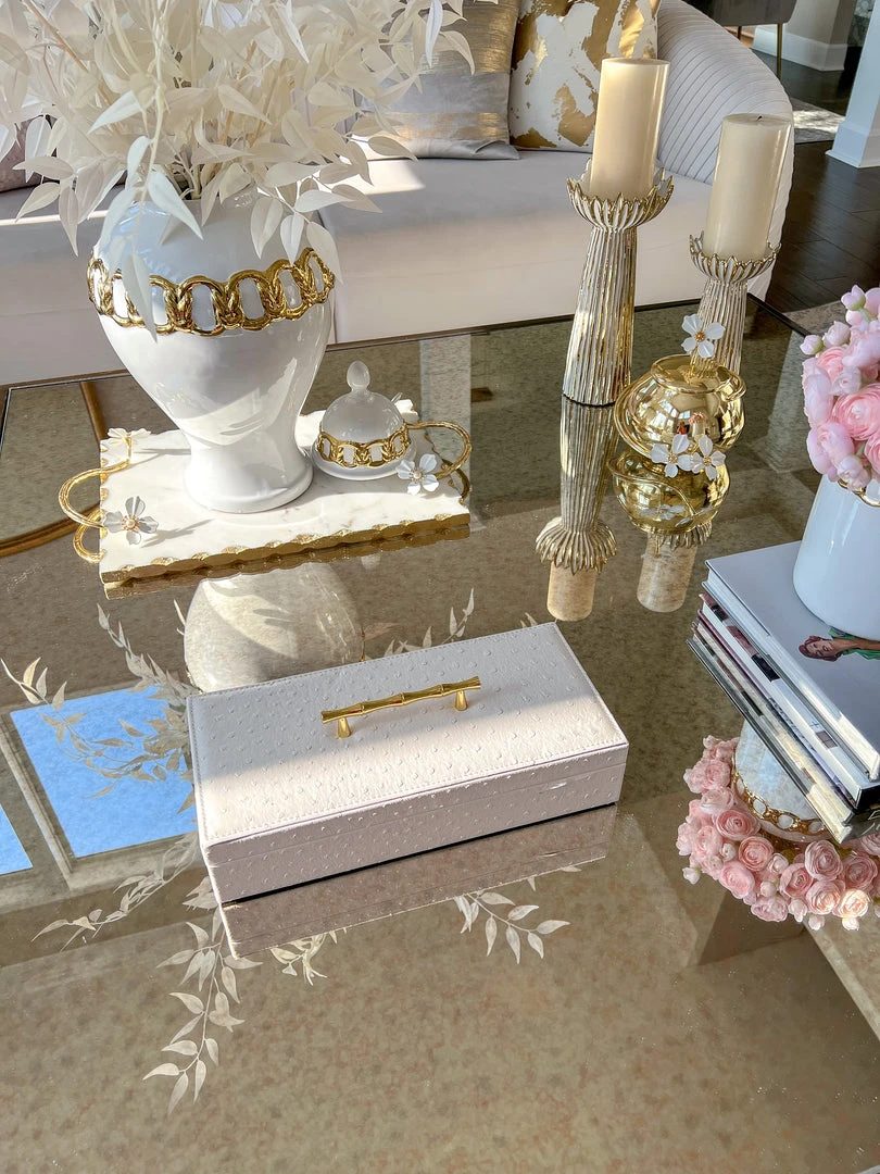 Inspire Me! Home Decor White Faux Leather Lidded Box With Gold Handle 4 Inspire Me! Home Decor White Faux Leather Lidded Box With Gold Handle