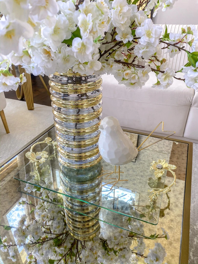 Inspire Me! Home Decor Gold Floral Crystal Handled Glass Tray 3 Inspire Me! Home Decor Gold Floral Crystal Handled Glass Tray