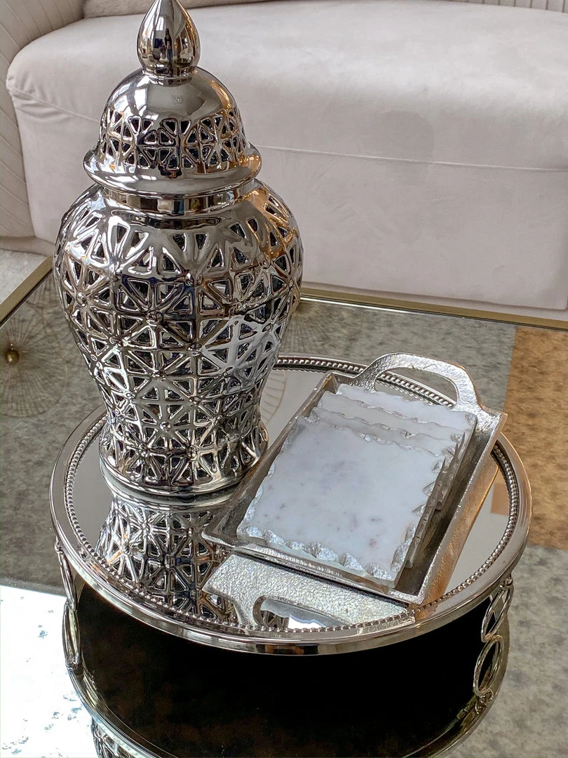 Inspire Me! Home Decor Marble Coasters W/ Silver Trim And Tray Set 7 Inspire Me! Home Decor Marble Coasters W/ Silver Trim And Tray Set