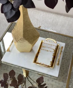 Inspire Me! Home Decor Marble Coasters W/ Gold Trim And Tray Set