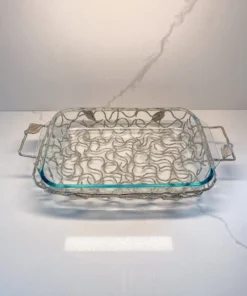 Inspire Me! Home Decor Rectangular Silver Handled Pyrex Holder With Leaf Design