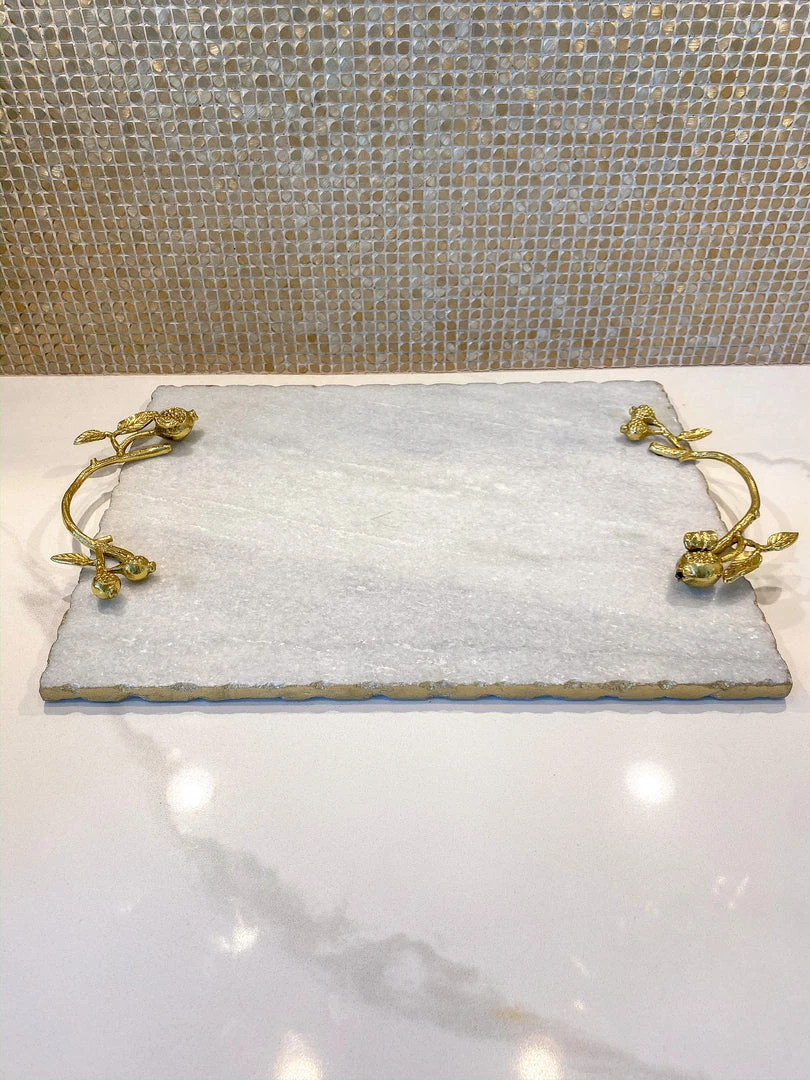 Inspire Me! Home Decor Large Marble Tray With Gold Pomegranate Handles 4 Inspire Me! Home Decor Large Marble Tray With Gold Pomegranate Handles