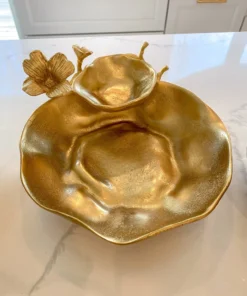 Inspire Me! Home Decor Two Tier Chip And Dip Gold Floral Bowl