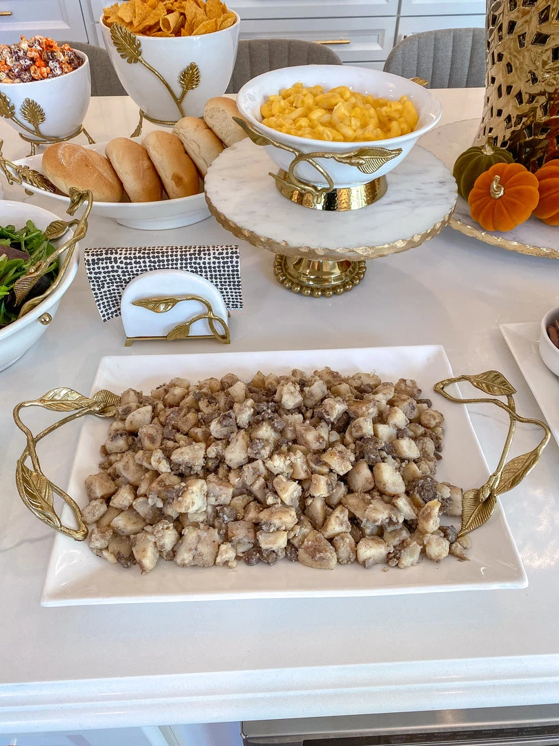 Inspire Me! Home Decor White Ceramic Tray With Gold Leaf Handles 4 Inspire Me! Home Decor White Ceramic Tray With Gold Leaf Handles