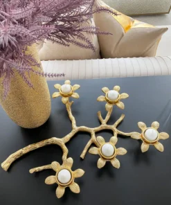 Inspire Me! Home Decor Gold Flower Branch 5 Tealight Candle Holder