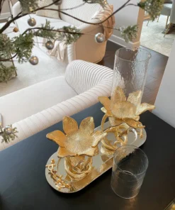 Inspire Me! Home Decor Glass Candle Holders On Gold Floral Stand (2 Sizes)