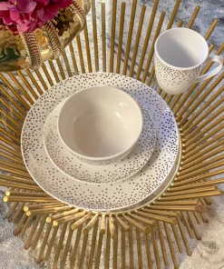 Inspire Me! Home Decor Polka Dot Detailed White 16 Piece Dining Set KITCHEN