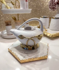 Inspire Me! Home Decor White And Gold Leaf Ornate Tea Pot