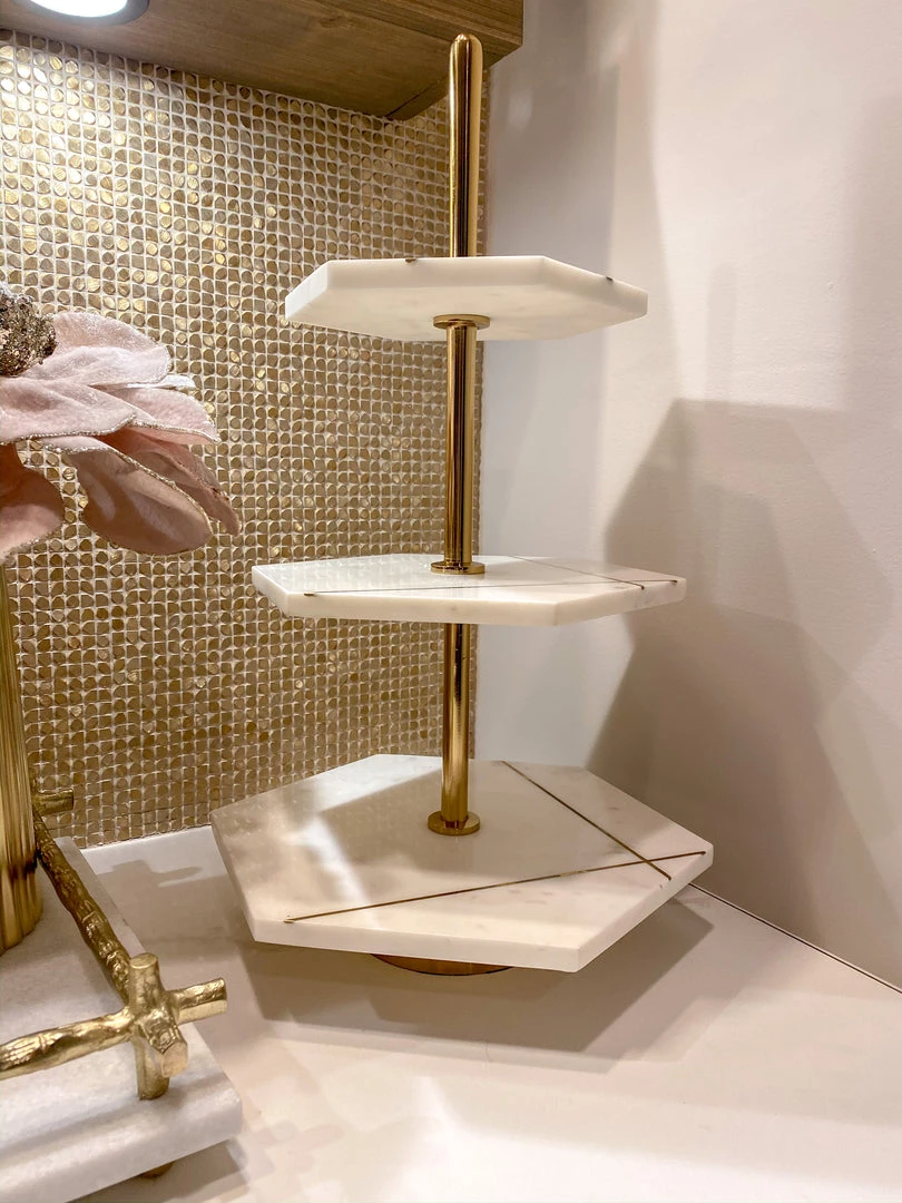 Inspire Me! Home Decor Three Tiered Marble Stand With Gold Inlay 8 Inspire Me! Home Decor Three Tiered Marble Stand With Gold Inlay