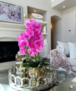 Inspire Me! Home Decor Pink Faux Orchid In Beveled Gold Pot
