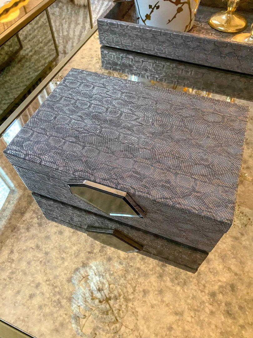 Inspire Me! Home Decor Grey Faux Leather Decorative Box With Abstract Medallion 3 Inspire Me! Home Decor Grey Faux Leather Decorative Box With Abstract Medallion