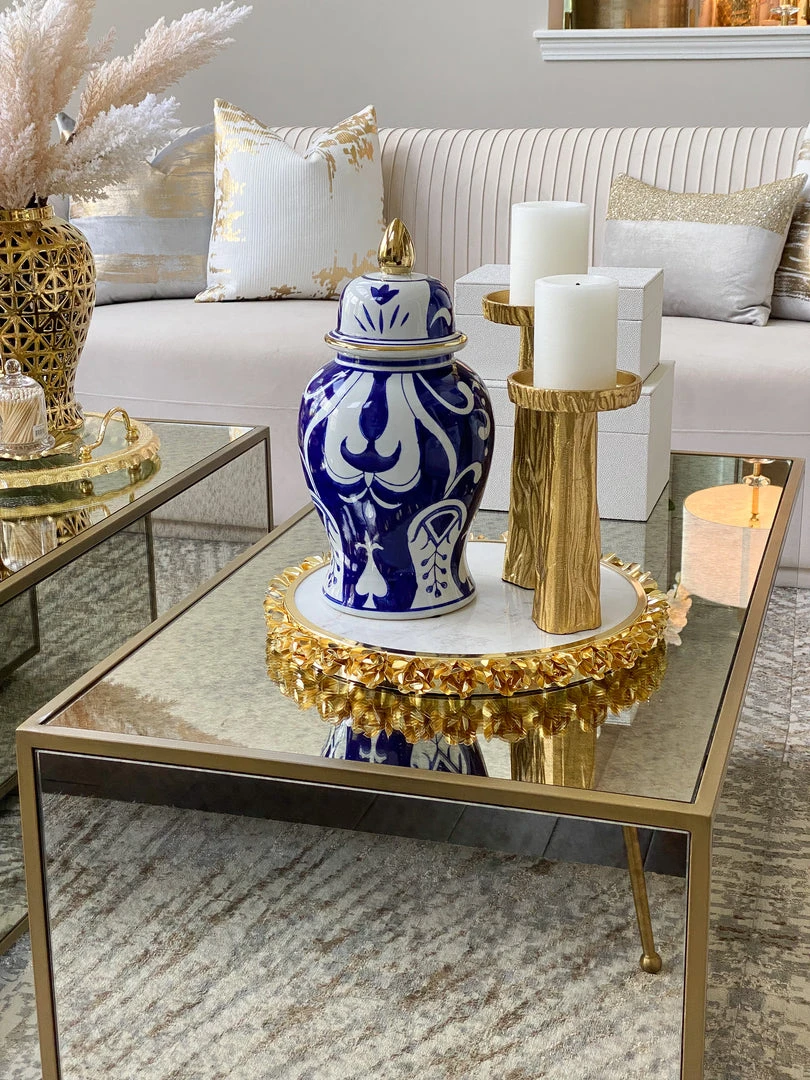 Inspire Me! Home Decor Blue And White Ceramic Ginger Jar With Gold Details 3 Inspire Me! Home Decor Blue And White Ceramic Ginger Jar With Gold Details