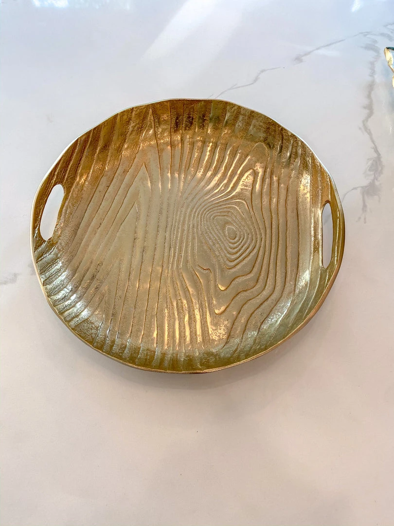 Inspire Me! Home Decor Gold Metal Wood Pattern Round Tray 4 Inspire Me! Home Decor Gold Metal Wood Pattern Round Tray