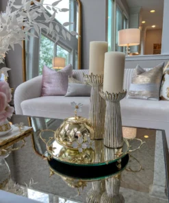 Inspire Me! Home Decor Round Mirrored Tray With Gold Flower Design